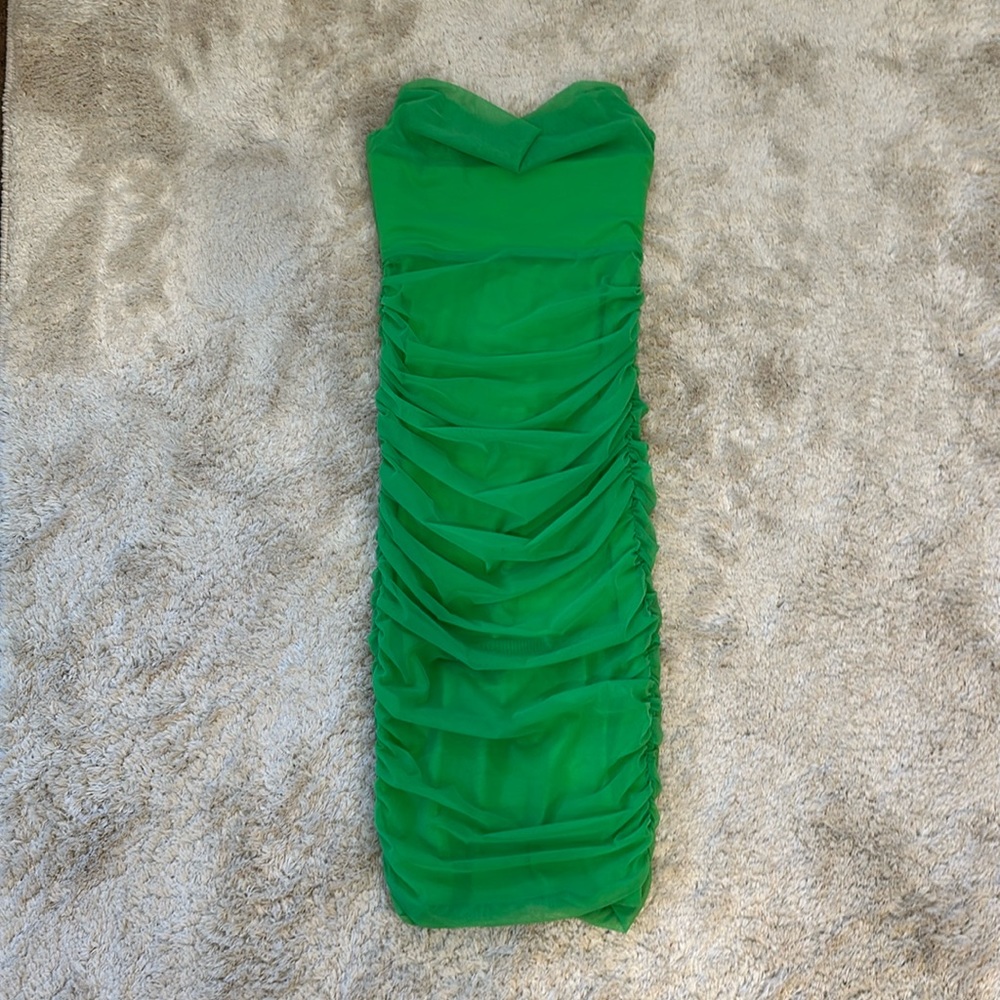 Michael Costello x Revolve green strapless dress